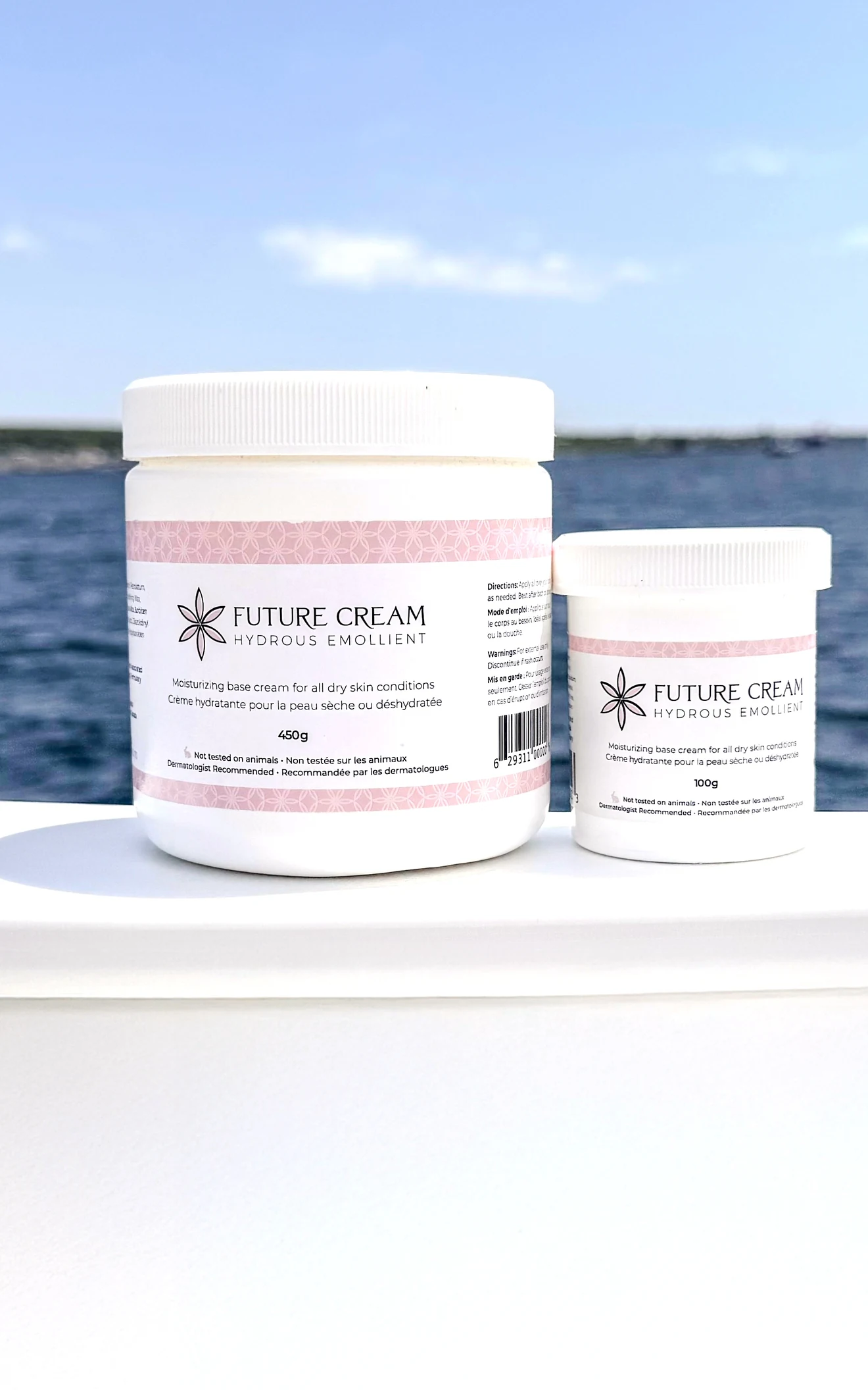 Future Cream products beside the ocean